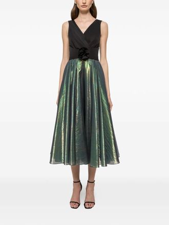 Nissa floral-detail V-neck midi dress - Green