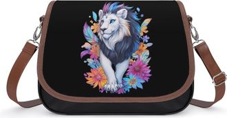 Generic Lion with Crosses Crossbody Bag Womens Handbag PU Message Bags Shoulder Purse with Adjustable Strap