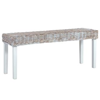 vidaXL Vidaxl - Banco De Rat&aacute;n Kubu Y Madera Maciza De Caoba Blanco 110 Cm