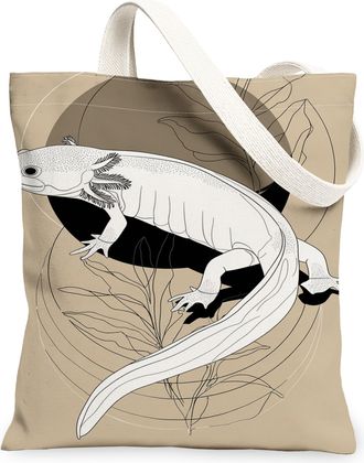 Generic Nature Inspired Canvas Tote Bag, Stylish Amphibian Illustration Lightweight Reusable Grocery Bag, Eco-Friendly Outdoor Trav, Beige, 13x15 Inch