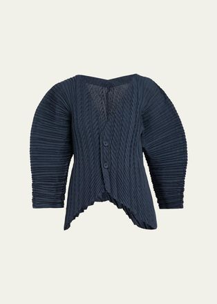 Issey Miyake Unfurling Pleats Sculptural V-Neck Cardigan