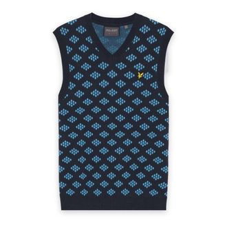 Lyle & Scott Golf V-hals Katoenen Argyle Vest - Heren - Truien - Blauw - Maat: L Katoen