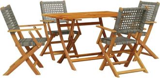 vidaXL Vidaxl - Set De Comedor De Jard&iacute;n 5 Piezas Rat&aacute;n Pe Madera Maciza Gris