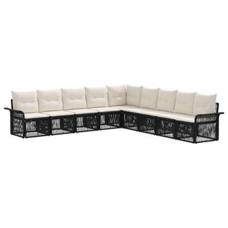 vidaXL Conjunto De Sof&aacute;s De Jard&iacute;n 9 Pcs Negro Rat&aacute;n Sint&eacute;tico Vidaxl