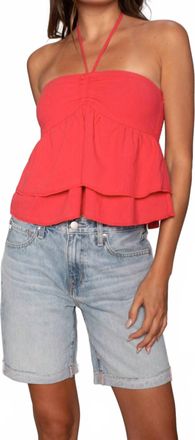 Vintage Havana Deanna Textured Halter Top In Poppy Red