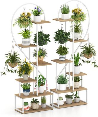 Costway 2 Pack 6-Tier Metal Plant Stand Heart-Shape Ladder Plant Shelves-Natural