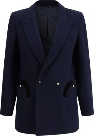 Blaz&eacute; Milano Velvet Trim Double Breasted Blazer - Dames - Blazers - Blauw - S - Wol - Jassen