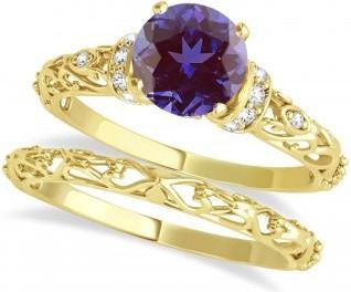 Allurez Alexandrite & Diamond Antique Bridal Set 18k Yellow Gold (1.12ct)