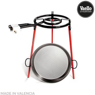 Vaello la Valenciana [PRODOTTO USATO] Set padella per paella lucida 46cm con treppiede e bruciatore a gas 400mm vaello