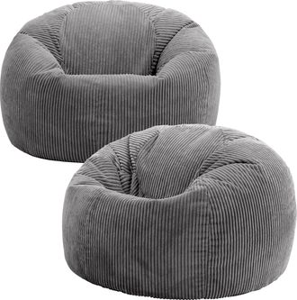 Icon Brand Kingston Classic Beanbag, Corduroy 2 Pack in Charcoal