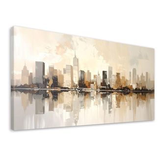 Feeby Cuadro En Lienzo, Ciudad Moderna En Colores Beige, 120x60