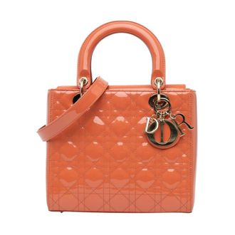 Dior Pre-owned Medium Patent Cannage - Dames - Pre-owned - Oranje - Maat: ONE Size Leer