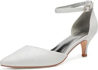 Generic Wedding Bridal Shoes Womens Mid Kitten Heel Pointed Toe Pumps Prom Party Dress Bridal Stiletto 6 Cm,Ivory,8 UK