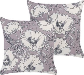 Beliani Conjunto De 2 Cojines Gris Blanco Crema 45 X 45 Cm Poli&eacute;ster Patr&oacute;n Floral Sophora