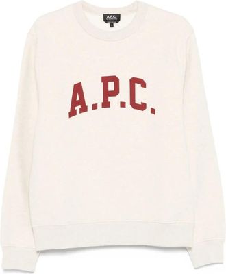 A.P.C. Ecru Stretch Katoen Logo Print Sweatshirt - Heren - Sweatshirts - Beige - S - Katoen - Hoodies & sweatvesten