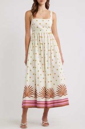 Flying Tomato Polka Dot & Border Print Cotton Dress in Ivory at Nordstrom, Size Medium
