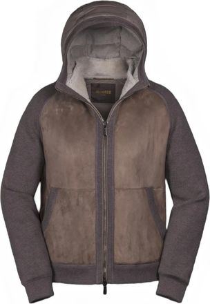 Moorer Giacca con zip e inserti in shearling - Marrone
