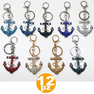 Trade Shop Trade Shop - 12 Bomboniere Ancora Colorata Mare 18 Anni Compleanno Glitter Portachiavi Chiave