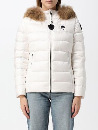 Blauer Piumino corto in nylon trapuntato con cappuccio in shearling e vestibilit&agrave; slim
