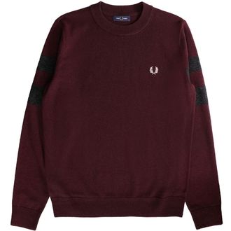 Fred Perry Mens Tipped Sleeve Oxblood Red Crewneck Jumper Wool - Size Small