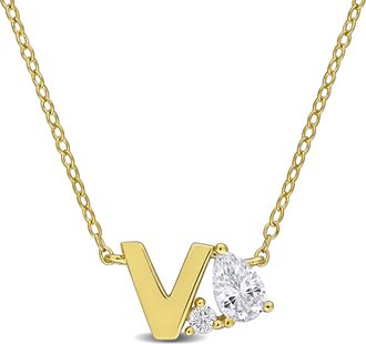 Mimi & Max 3/4ct TGW Created White Sapphire Q Initial Necklace Yellow Plated Sterling Silver
