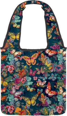 Generic Butterfly with Flower Reversible Canvas Shoulder Tote - Double-Sided Print, 12oz Cotton, 27cm Drop, Fold-Flat Bag for Travel, Shopping, Street Outings