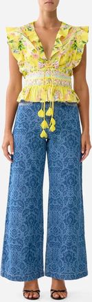 Camilla Tie Front Top In Lady Limonada