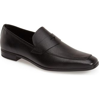 Prada Saffiano Leather Penny Loafer in Black at Nordstrom, Size 11.5Us