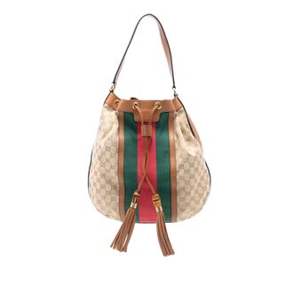 Gucci Pre-owned Womens Gg Canvas Web Rania Drawstring Hobo - Beige Textile - One Size
