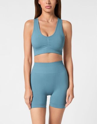 Plein Sport Seamless Wide Straps Sport Bra Logo Women in Petrol at Nordstrom, Size Xx-Large