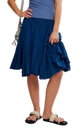 Free People Frida Embroidered Godet Midi Skirt in Poseidon at Nordstrom, Size X-Large