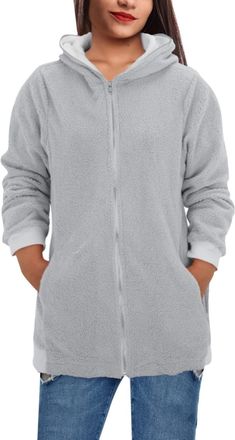 Generic Women Fleece Oversized Hoodie Coat Zip Up Jacket Cardigan Wearable Sweatshirt Winter Warm Lined Hooded Blanket with Pocket Grey
