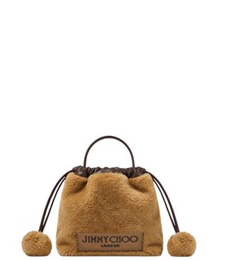 Jimmy Choo London Brown Pom-Poms Mini Bucket Bag
