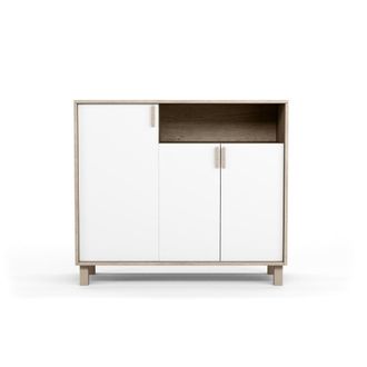 HERDASA Zapatero melamina roble claro puertas blanco 88x100x37 cm