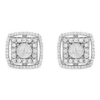 House of Brilliance Silver 1.0 Ct Round Diamond Double Halo and Disc Stud Earring in White at Nordstrom