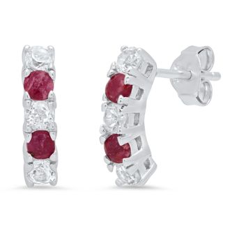 MAX + STONE Sterling Silver Round Genuine Gemstone and White Topaz Curved Earring