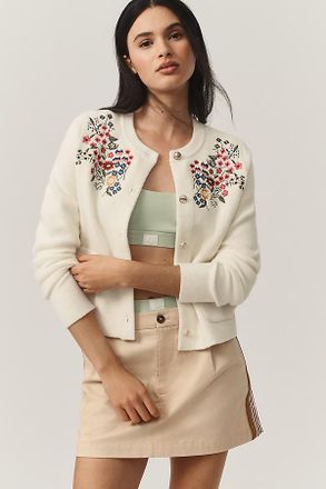 NVLT Button-Front Embroidered Knit Lady Jacket