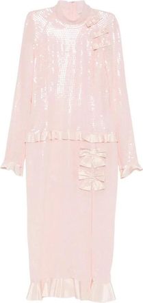 Alessandra Rich Midi-jurk van ruches van zijde-jacquard - Dames - Casual kleedjes - Roze - XS - Pailletten - Kleedjes