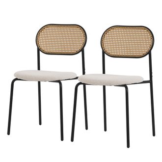 ML Design Ml-design - Juego De 2 Sillas De Comedor Color Beige Asiento Moderno De Cocina Con Respaldo Curvado De Rejilla Tapizado Con Patas De Metal, Mueble Sin