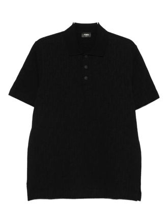 Fendi Black Ff Piquet Jacquard Polo Shirt