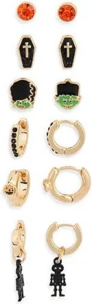 Leith Set of 6 Halloween Stud & Huggie Hoop Earrings in Black Multi- Gold at Nordstrom Rack