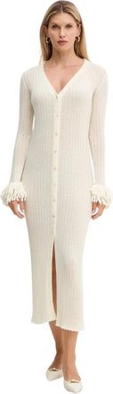 Simona Corsellini Gebreide Maxi Jurk - Dames - Kleedjes - Beige - 2XL - Wol - Kleedjes