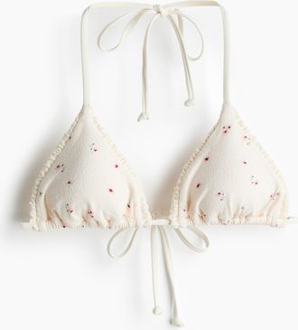 H&M Wattiertes Triangel-Bikinitop - Weiss/Gebl&uuml;mt