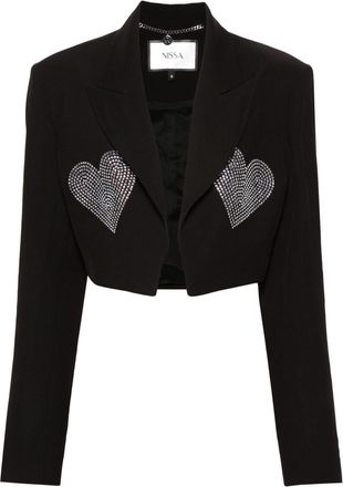 Nissa rhinestone-heart cropped jacket - women - Polyester/Acetate/glass - 38 - Black