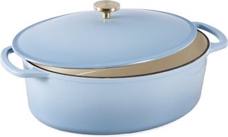 Best Choice Products Oval 7.5 Quart Cast-Iron Dutch Oven, Heavy-Duty w/ Enamel, Side Handles - Cornflower Blue