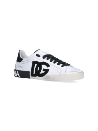 Dolce & Gabbana Logo-Embroidered Leather Sneaker - White