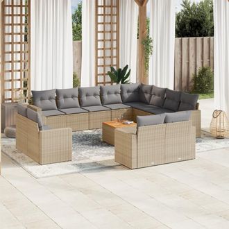 vidaXL Juego De Sof&aacute;s Jard&iacute;n Con Cojines Beige Mezcla 13 Pzas Rat&aacute;n Pe Vidaxl