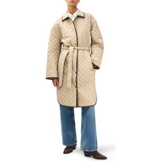 Rag & Bone Kelly Oversize Faux Leather Trim Quilted Jacket in Tan at Nordstrom, Size Xx-Small