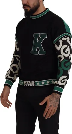 Dolce & Gabbana Black Green Cotton KING Star Crewneck Pullover Mens Sweater