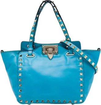 Valentino Pre-owned Studded Satchel - Dames - Vintage Shopper - Blauw - ONE Size - Leer - Vintage